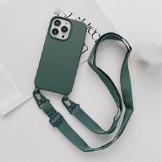 Imagem de Estojo macio de silicone líquido para cordão transversal de luxo para iPhone 13 12 Mini 11 Pro XR X XS Max 7 8 plus SE 2020 Capa para alça de ombro, VERDE DRAK, para iPhone 12