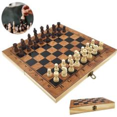 Imagem de Jogo Tabuleiro De Xadrez Madeira Oficial Dobrável Uny Gift