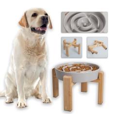 Imagem de Tigela de alimentação lenta elevada para cães – Tigela elevada de cerâmica para cães com suporte antiderrapante – Tigela de ração para cães de labirinto quebra-cabeça para comedores rápidos – Prato