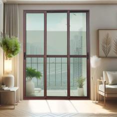 Imagem de Porta de Correr 3 Folhas Moveis Sequenciais 210 X 200 Elite com Fecho Automático Vidro Liso Corten