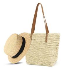 Imagem de Bolsa De Praia Feminina Grande Alça De Couro Kit Chapéu Top - Alwy, Pa