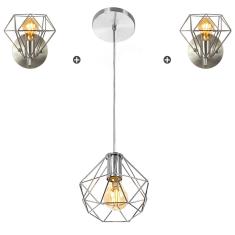 Imagem de Kit 1 Pendente Aramado + 2 Arandela Diamante Aramado Cromado