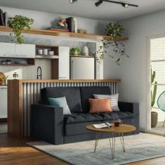 Imagem de Sofá 3 Lugares Retrátil Zugo Linho Grafite 180 cm - Mobly