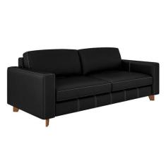 Imagem de Sofá 3 Lugares Rússia Couro Preto - Pluma Decor