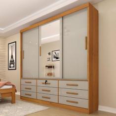 Imagem de Guarda-Roupa Casal Chicago 3 Portas 9 Gavetas Com Espelho Cinamomo/Off