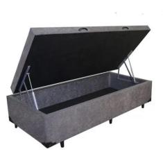 Imagem de Cama Box baú solteiro suede cinza com pistao a gás (43x88x188) Rc - Re