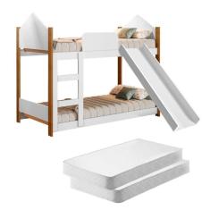 Imagem de Beliche Infantil Branco Escorregador E Colchões