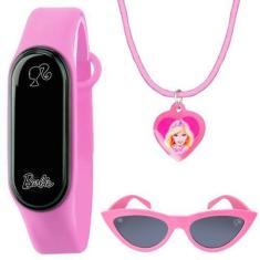 Imagem de Oculos proteção uv + relogio digital barbie infantil + colar menina pr