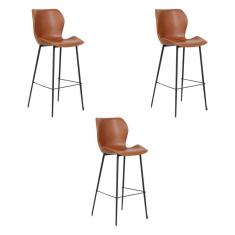 Imagem de Kit 3 Banquetas Alta Com Encosto Para Bancada Cozinha Penha R02 Pu Marrom - Mpozenato