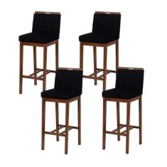 Imagem de Kit 4 Banqueta Bistrô Berlim Pé Alto em Madeira Maciça de Eucalipto Verniz Veludo marrom e preto