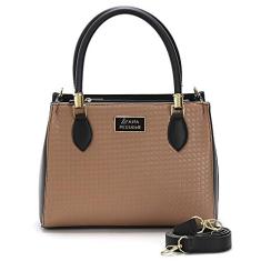 Imagem de Bolsa Feminina em Textura em Trice com Alça Transversal Ana Pessoni (Nude-Preto)