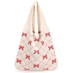 Imagem de Bolsa de crochê, bolsa de malha de praia grande bolsa de ombro estética bolsa de mão vazada Hobo para mulheres verão, B - rosa, Bow Style