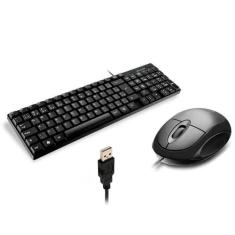 Imagem de Kit Teclado E Mouse Basico Com Fio Conexão Usb Original Qualidade Pc computador Notebook Preto layout ABNT2 Combo