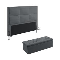 Imagem de Kit Cabeceira Estofada Decorativa Para Cama Box Maia 140 Para Cama de Casal e Calçadeira Sagitarius Sued  Aradecor