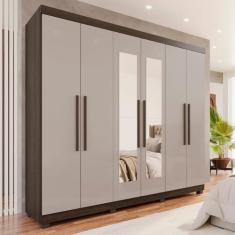 Imagem de Guarda-roupa 6 Portas 4 Gavetas com Espelho com Pés New Malibu Espresso Móveis Imbuia/Off White