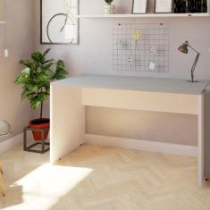 Imagem de Mesa para Escritório 180cmx70cm 25mm Bramov Móveis Branca/Cinza Cristal