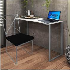 Imagem de Kit Escritório Clark Cadeira e Mesa Industrial Ferro Cinza Tampo MDF Branco Corino Preto - Ahz Móveis