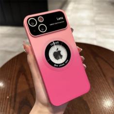Imagem de Capa de cor gradiente de janela grande para iPhone 14 Pro Max 13 12 11 Plus Capa protetora magnética de câmera de carregamento sem fio, rosa vermelha, para iPhone 13 Pro