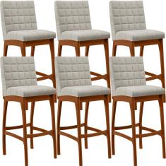 Imagem de Kit 06 Banquetas Altas Para Cozinha Sala De Jantar Fixa Mila B04 Bouclê Creme - Lyam Decor