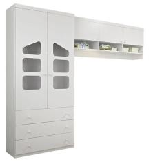 Imagem de Kit Quarto Infantil 2 Peças Eloisa Guarda Roupa 2 Portas 3 Gavetas Módulo Aéreo 3 Portas Bco - Phoenix Baby