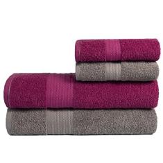 Imagem de Jogo de Toalhas Grossa Gigante 4 Peças Luxo - Nobre (Fúcsia + Gris)