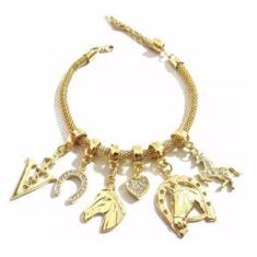 Imagem de Pulseira Veterinária Cavalo Ferradura Folheado A Ouro 18k