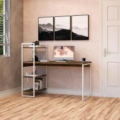 Imagem de escrivaninha com estante studio carvalho dark e branca 135x115 cm