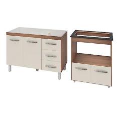 Imagem de Armário Gabinete pia de 120 cm Bianca com Balcão Cooktop 5 Bocas e Forno Elétrico Elisa Savana frente Off-White