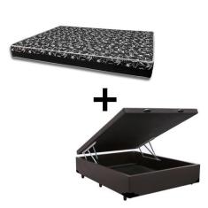 Imagem de Cama Box Baú Casal 138 - Tecido Sintético Marrom Com Colchão Belize Be