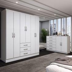 Imagem de Guarda-Roupa Casal Carter 6 Portas 3 Gavetas com Cômoda 2 Portas 5 Gavetas Branco - Panorama Móveis
