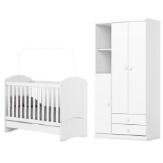 Imagem de Jogo De Quarto Infantil Guarda Roupa E Berço Bala De Menta Branco - He