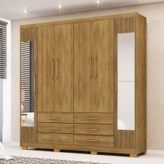 Imagem de Guarda-Roupa Casal Democrata 6 Portas 6 Gavetas com Espelho Natural/Brisa - Pnr Móveis