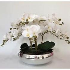 Imagem de Arranjo Com 4 Orquídeas Real Toque Folhagens e Vaso prata 28cm