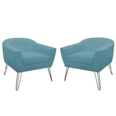 Imagem de Kit Poltrona Decorativa Jolly Pés Aramado Suede  Turquesa - DS Estofados