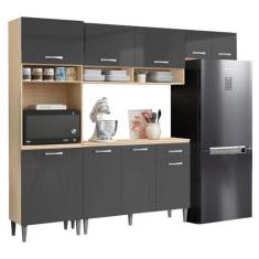 Imagem de Armário de Cozinha Completa 9 Portas 4 Nichos Aurora Avena/Grafite Aramóveis