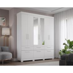 Imagem de Guarda Roupa 6 Portas 5 Gavetas 1 Basculante Com Espelho 100% Mdf Porto Panan Branco