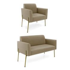 Imagem de Sofá Namoradeira e Poltrona Pé de Ferro Dourado Marisa Suede D03 - D'Rossi