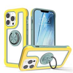 Imagem de 360 Capa protetora de telefone de camada dupla de corpo inteiro para iPhone 13 12 11 14 Pro Max XS 7 8 Plus Capa transparente com suporte para anel de dedo, amarelo preto, para iPhone 12