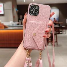 Imagem de Pulseira de couro PU Crossboby com porta-cartão capa de telefone para iPhone 15 14 11 Pro Max 13 12 Mini XR XS Max 8 7 Plus capa, rosa, para iPhone 11 ProMax