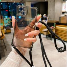 Imagem de Colar crossbody cordão doce cor sólida capa de telefone macia para iPhone 15 Pro Max 14 Plus 13 12 11 alça com cabo capa à prova de choque, preta, para iPhone 15