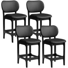 Imagem de Kit 04 Banquetas Baixa Bar Cozinha E Sala De Jantar Fixa Betta L02 Couríssimo Preto - Lyam Decor