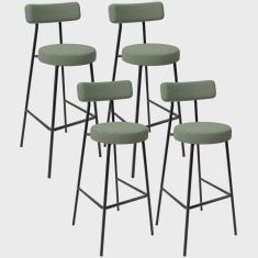 Imagem de Kit 04 Banquetas Alta Bar Cozinha Sala De Jantar Estrutura Em Aço Milão L02 Bouclê Oliva - Lyam Decor