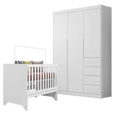 Imagem de Berço Americano Retro Maya E Guarda Roupa Infantil Eloá Branco Acetinado - Phoenix Baby