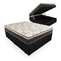 Imagem de Cama Box Baú Casal Conforto Sintético Preto + Colchão Casal Conforto Espuma D33 Com EPS 16x138x188