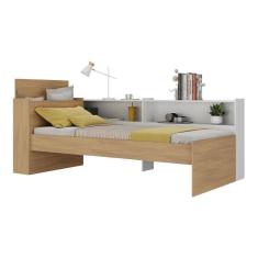 Imagem de Cama De Solteiro Para Colchão 188 X 78cm Com Baú Embutido e Prateleira Multimóveis Mp4257 Rustic Branco