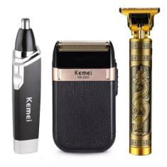 Imagem de Barbeador Tipo Navalhado Shaver Km-2024 Combo 3 Máquinas Aparador De P