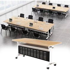 Imagem de Mesa de trabalho moderna dobrável, mesa de reunião móvel flip top, mesa de computador, mesa de sala de aula, mesa grande de emenda de treinamento empresarial, cor de madeira, uma cor, C 120