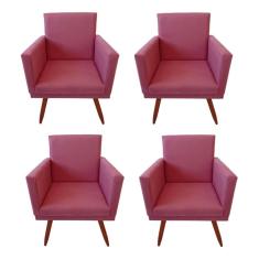 Imagem de Kit 4 Poltronas Decorativa Nina Com Rodapé Tecido Suede Rose Pés Palito Madeira - Maitê Moda Casa