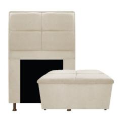 Imagem de Kit Cabeceira e Calçadeira Munique 100 cm Solteiro Suede Bege AM Decor