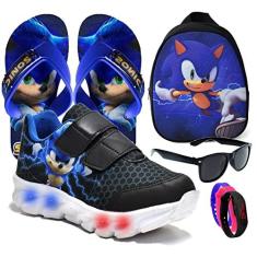 Imagem de Tenis De Led Masculino Calce Facil Infantil Meninos Estilo Original + Mochila Chinelo. Cor:Bege;Tamanho:3